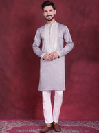 Jompers Men's Sequins Embroidered Kurta - Grey | Grocsy