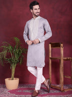 Jompers Men's Sequins Embroidered Kurta - Grey | Grocsy