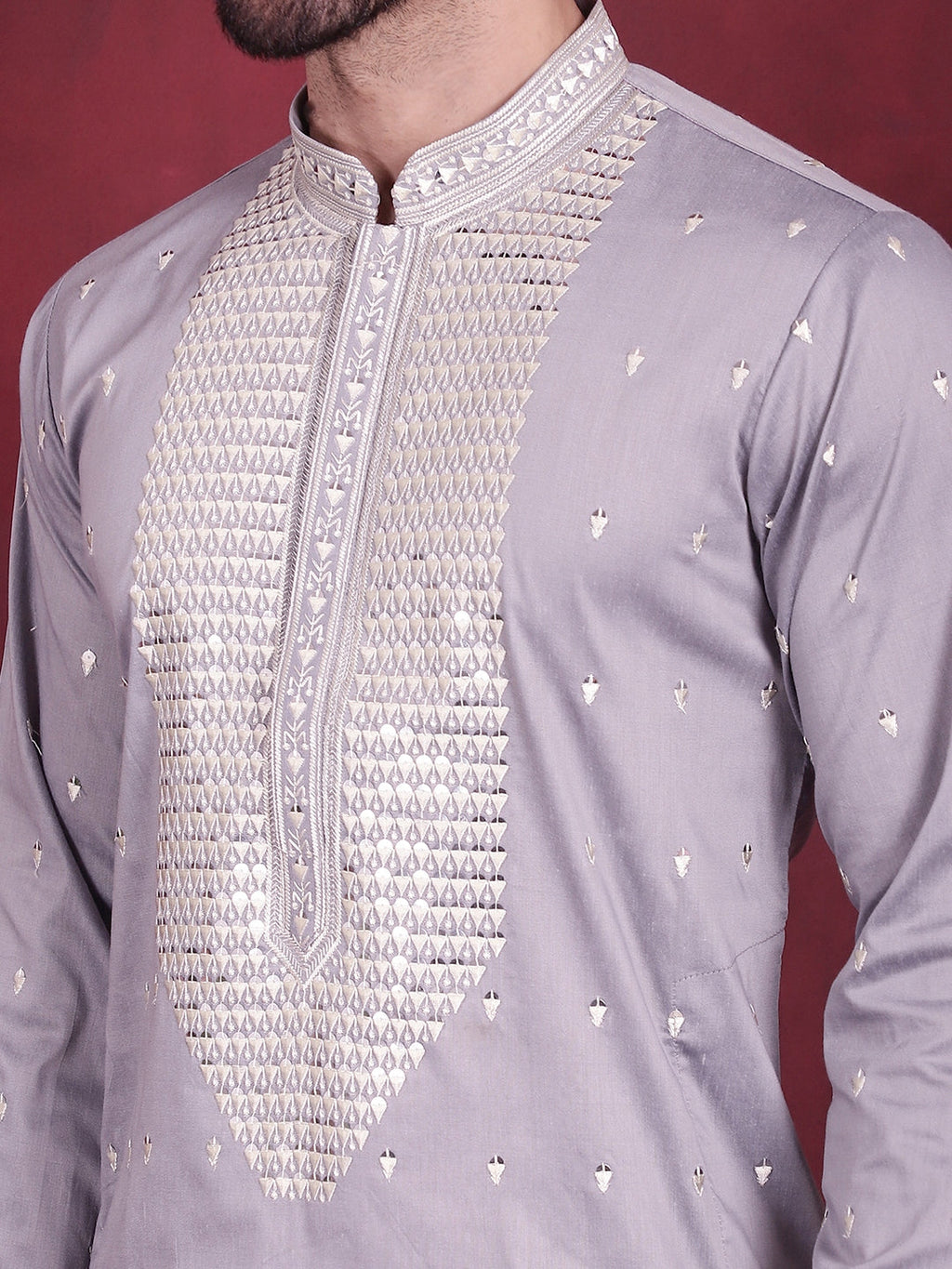 Jompers Men's Sequins Embroidered Kurta - Grey | Grocsy
