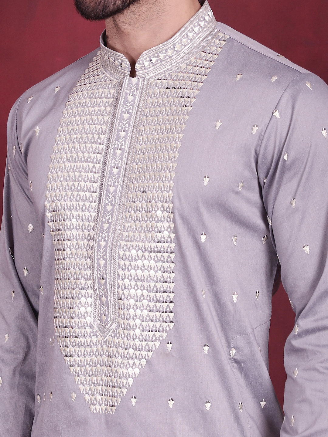 Jompers Men's Sequins Embroidered Kurta - Grey | Grocsy
