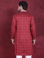 Jompers Men's Sequins Embroidered Kurta - Maroon | Grocsy