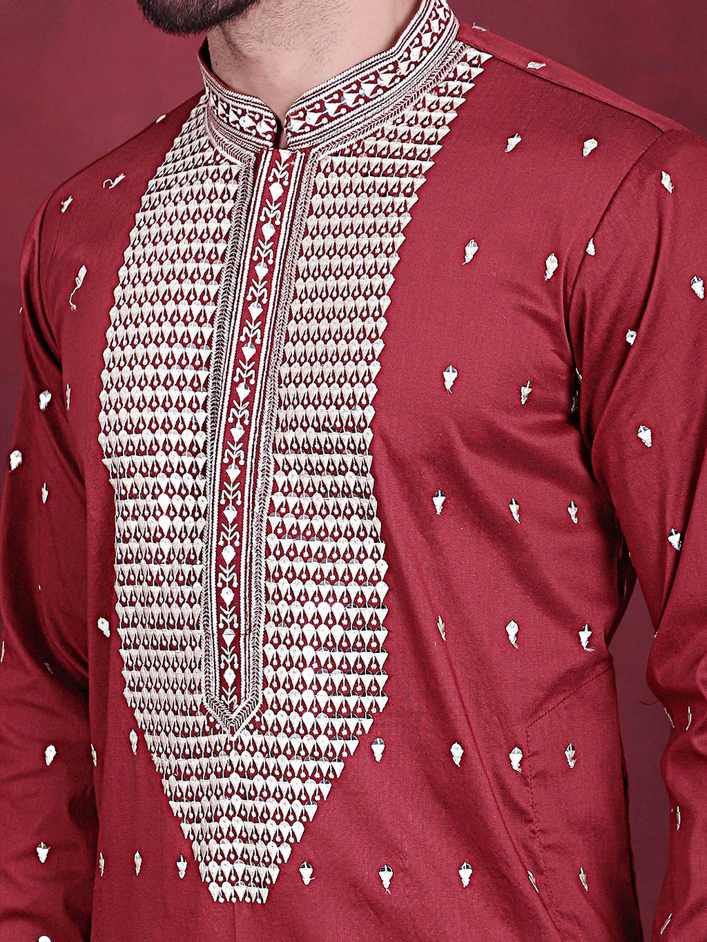 Jompers Men's Sequins Embroidered Kurta - Maroon | Grocsy