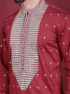 Jompers Men's Sequins Embroidered Kurta - Maroon | Grocsy