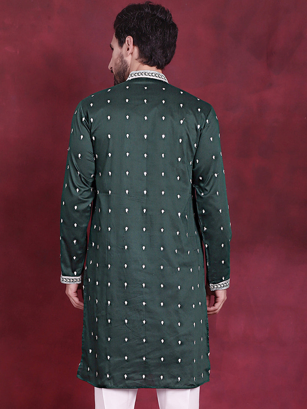 Jompers Men's Sequins Embroidered Kurta - Olive | Grocsy