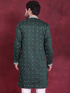 Jompers Men's Sequins Embroidered Kurta - Olive | Grocsy