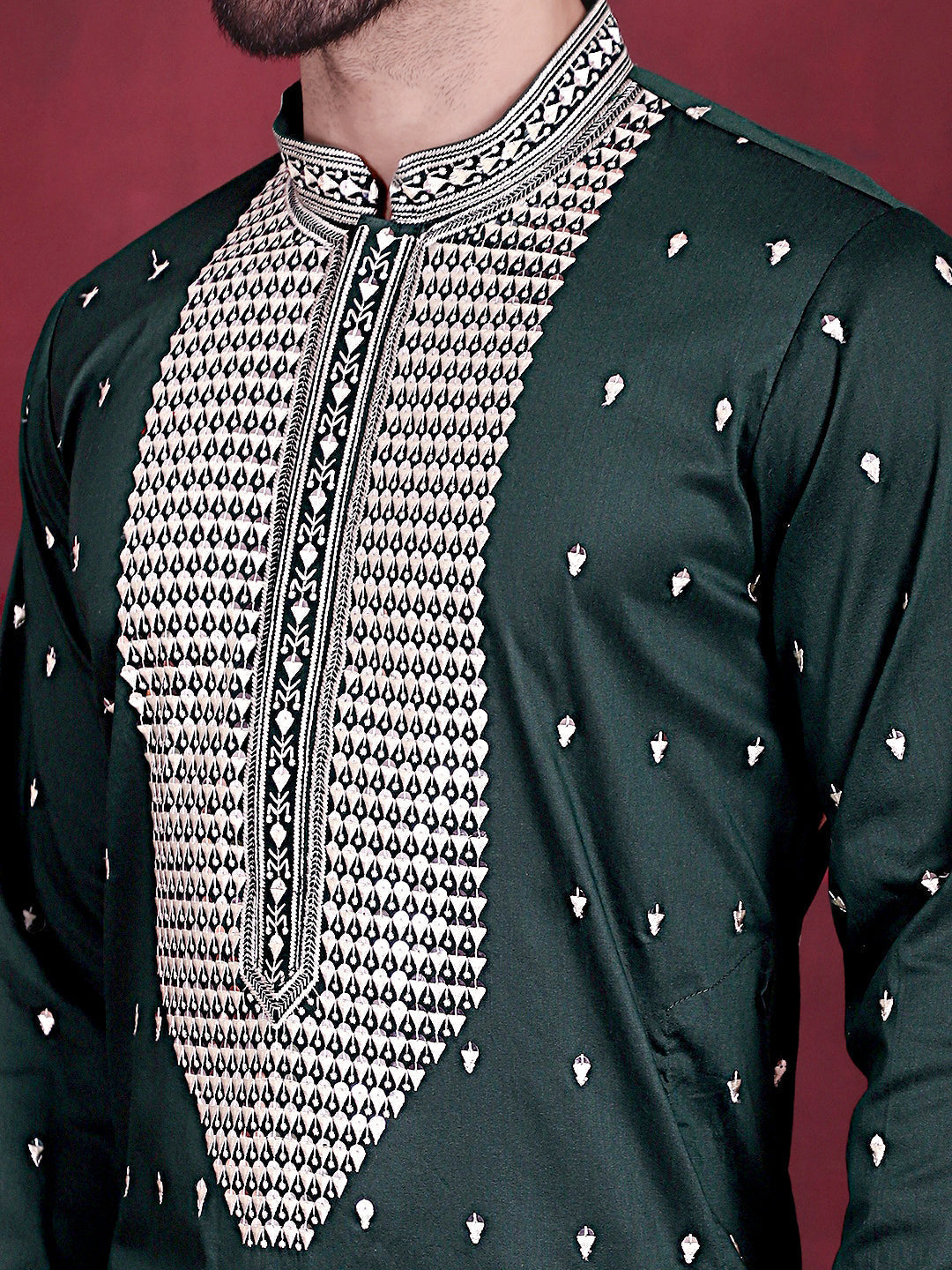 Jompers Men's Sequins Embroidered Kurta - Olive | Grocsy