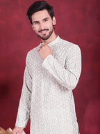 Jompers Men's Chikankari Embroidered Kurta - Pista | Grocsy