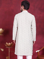Jompers Men's Chikankari Embroidered Kurta - Pista | Grocsy