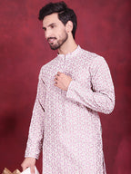 Jompers Men's Chikankari Embroidered Kurta - Purple | Grocsy