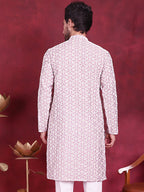 Jompers Men's Chikankari Embroidered Kurta - Purple | Grocsy