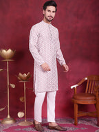 Jompers Men's Chikankari Embroidered Kurta - Purple | Grocsy