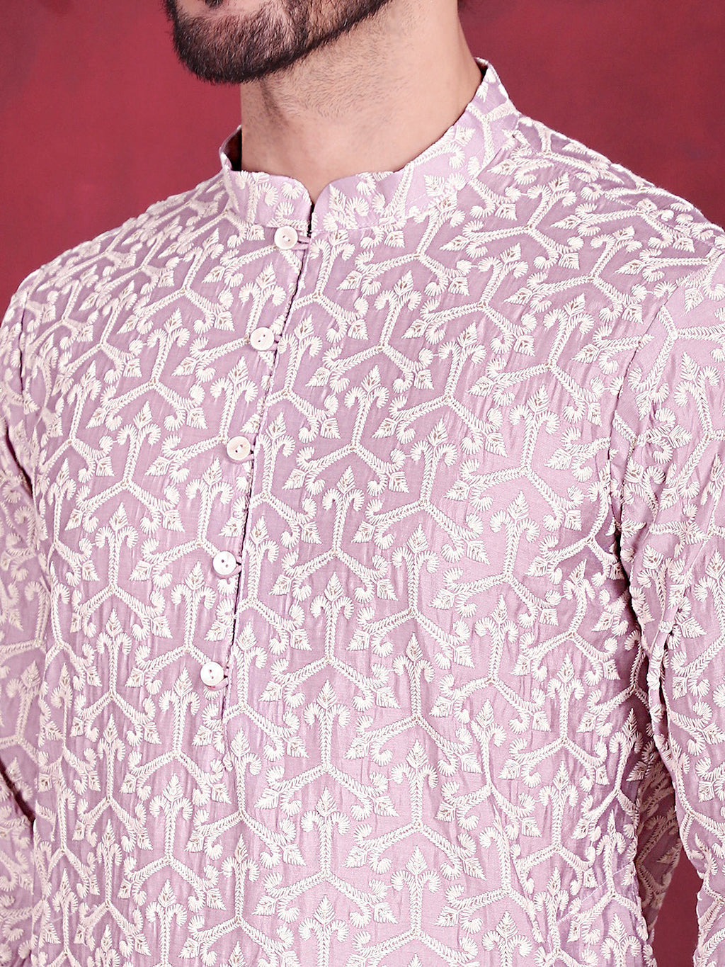 Jompers Men's Chikankari Embroidered Kurta - Purple | Grocsy