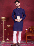Jompers Men's Chikankari Embroidered Kurta - Navy Blue | Grocsy