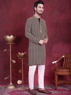 Jompers Men's Sequins Embroidered Kurta - Black | Grocsy