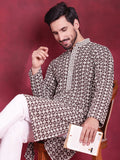 Jompers Men's Sequins Embroidered Kurta - Brown | Grocsy