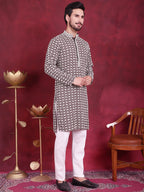 Jompers Men's Sequins Embroidered Kurta - Brown | Grocsy