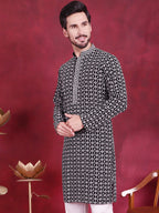 Jompers Men's Sequins Embroidered Kurta - Grey | Grocsy