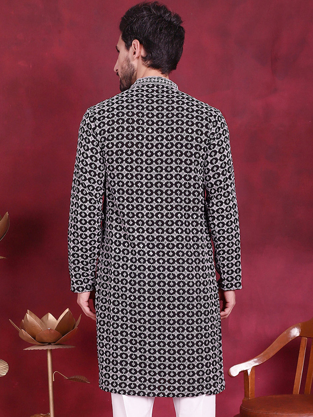 Jompers Men's Sequins Embroidered Kurta - Grey | Grocsy