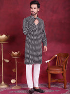 Jompers Men's Sequins Embroidered Kurta - Grey | Grocsy
