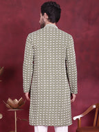 Jompers Men's Sequins Embroidered Kurta - Mehndi | Grocsy