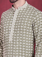 Jompers Men's Sequins Embroidered Kurta - Mehndi | Grocsy