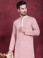 Jompers Men's Sequins Embroidered Kurta - Peach | Grocsy