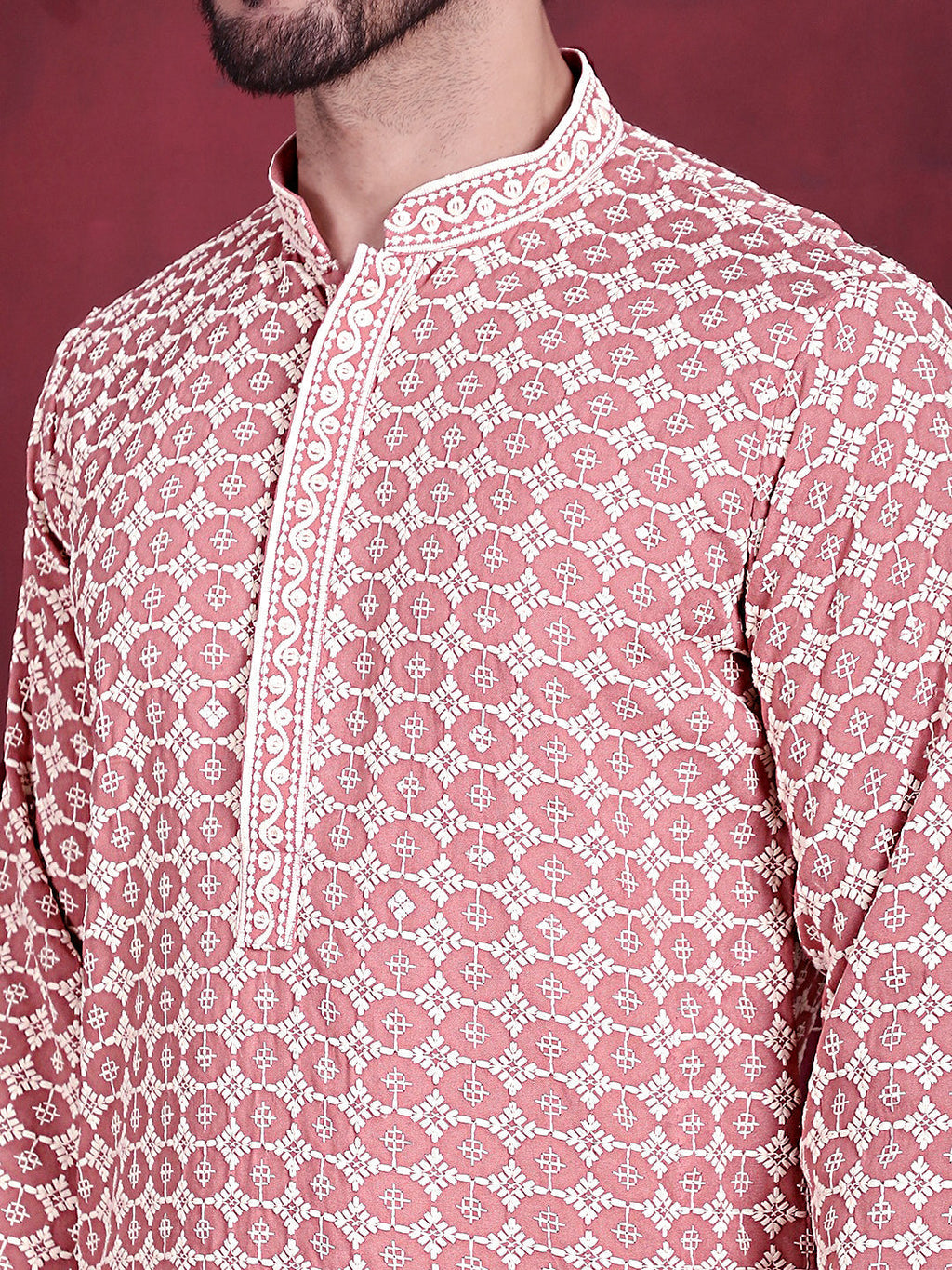 Jompers Men's Sequins Embroidered Kurta - Peach | Grocsy
