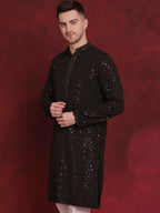 Jompers Men's Sequins Chikankari Embroidered Kurta - Olive | Grocsy