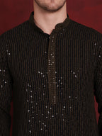 Jompers Men's Sequins Chikankari Embroidered Kurta - Olive | Grocsy