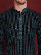 Jompers Men's Sequins Chikankari Embroidered Kurta - Peacock | Grocsy