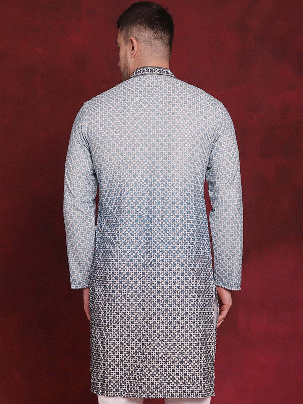 Jompers Men's Sequins Embroidered Kurta - Blue | Grocsy