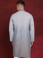 Jompers Men's Sequins Embroidered Kurta - Blue | Grocsy
