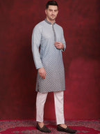 Jompers Men's Sequins Embroidered Kurta - Blue | Grocsy