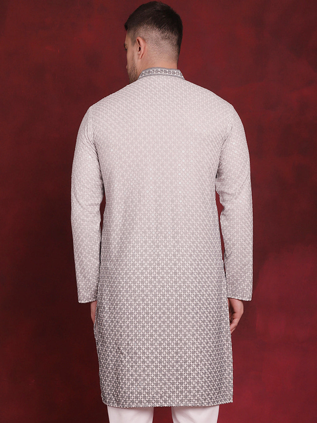 Jompers Men's Sequins Embroidered Kurta - Grey | Grocsy