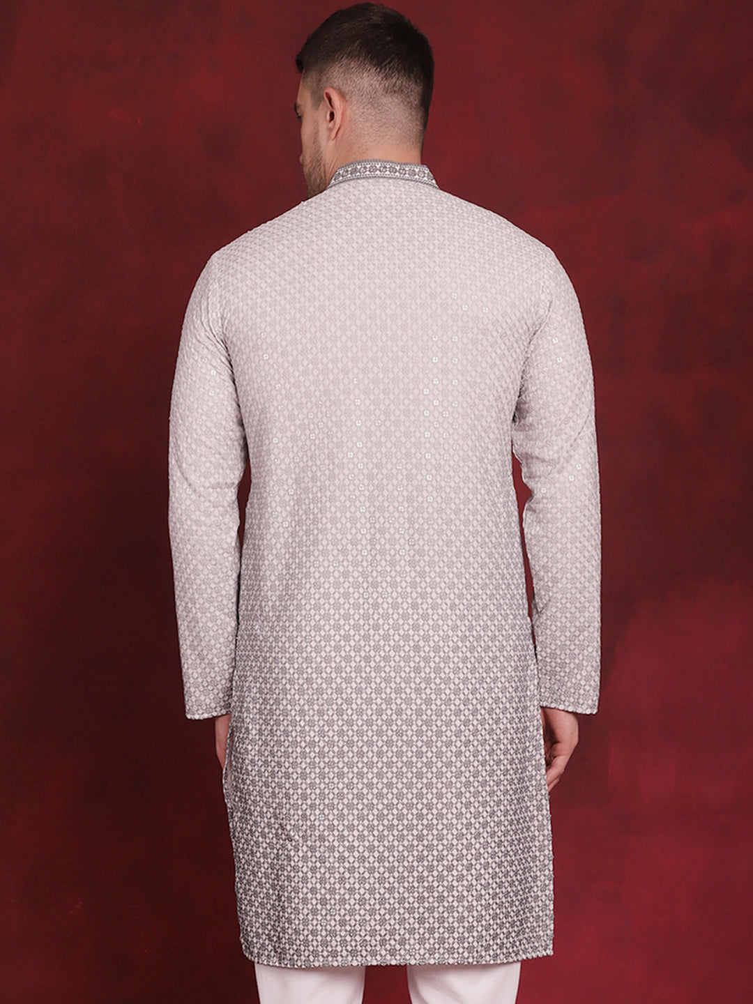 Jompers Men's Sequins Embroidered Kurta - Grey | Grocsy