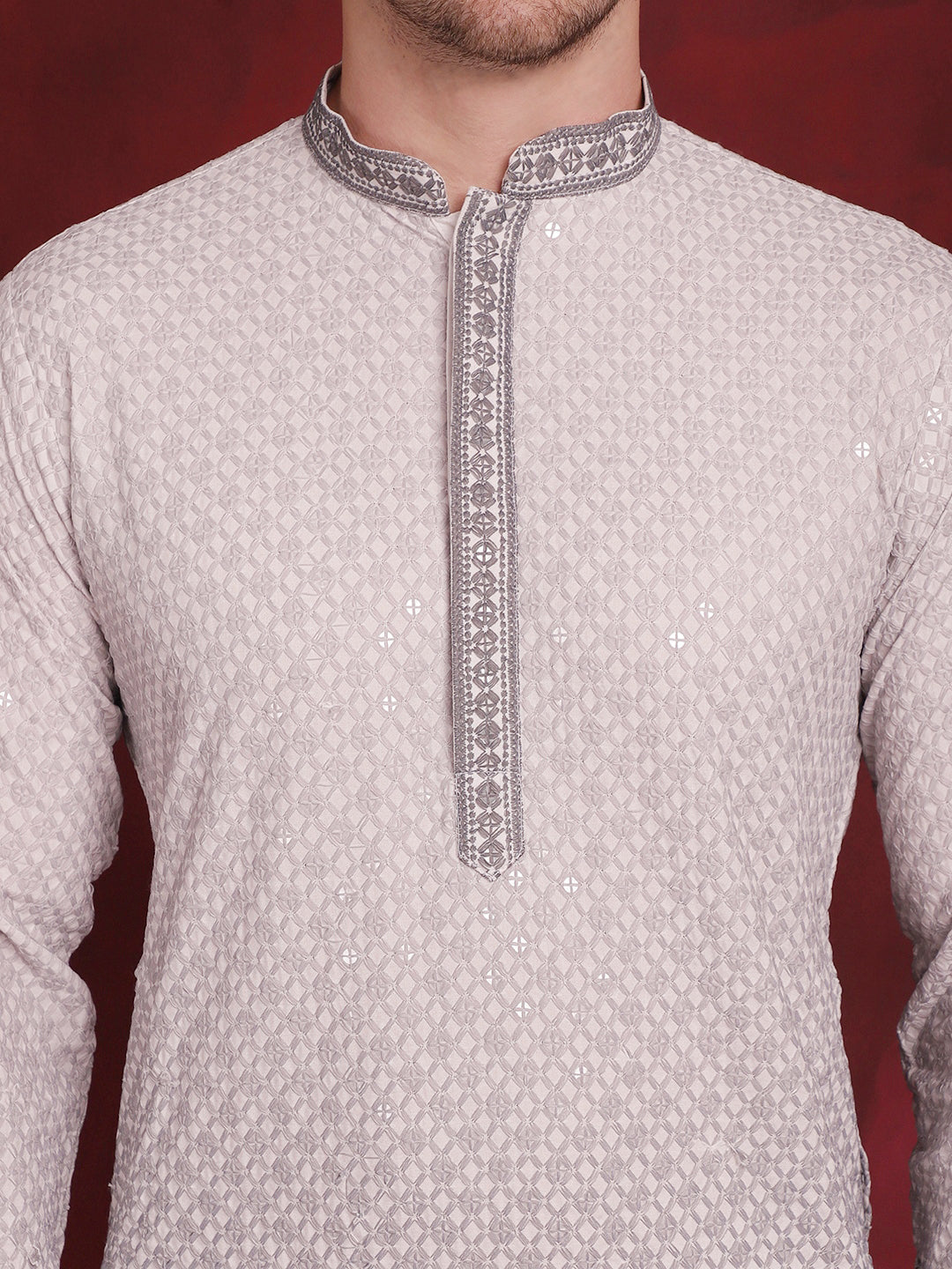 Jompers Men's Sequins Embroidered Kurta - Grey | Grocsy