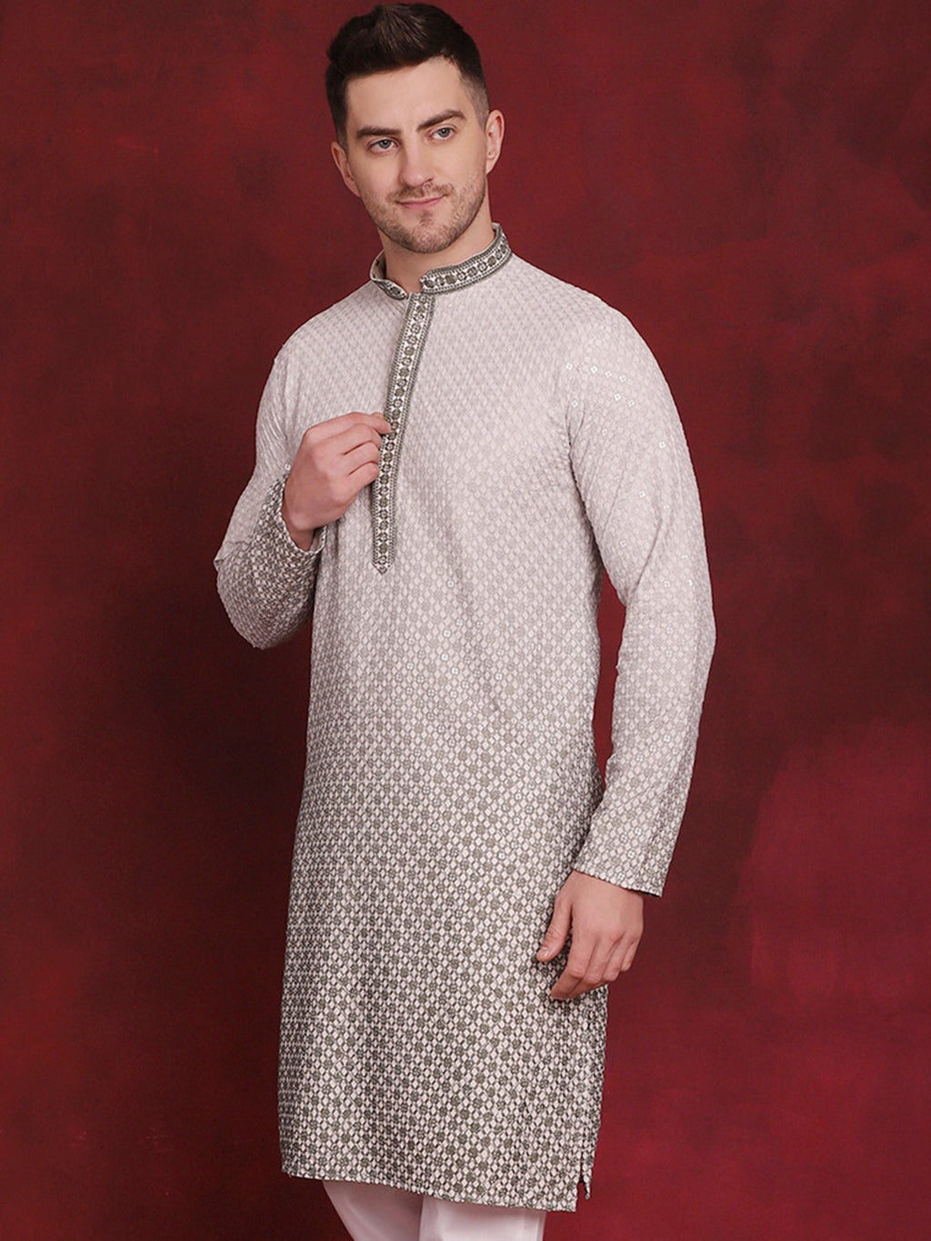 Jompers Men's Sequins Embroidered Kurta - Pista | Grocsy