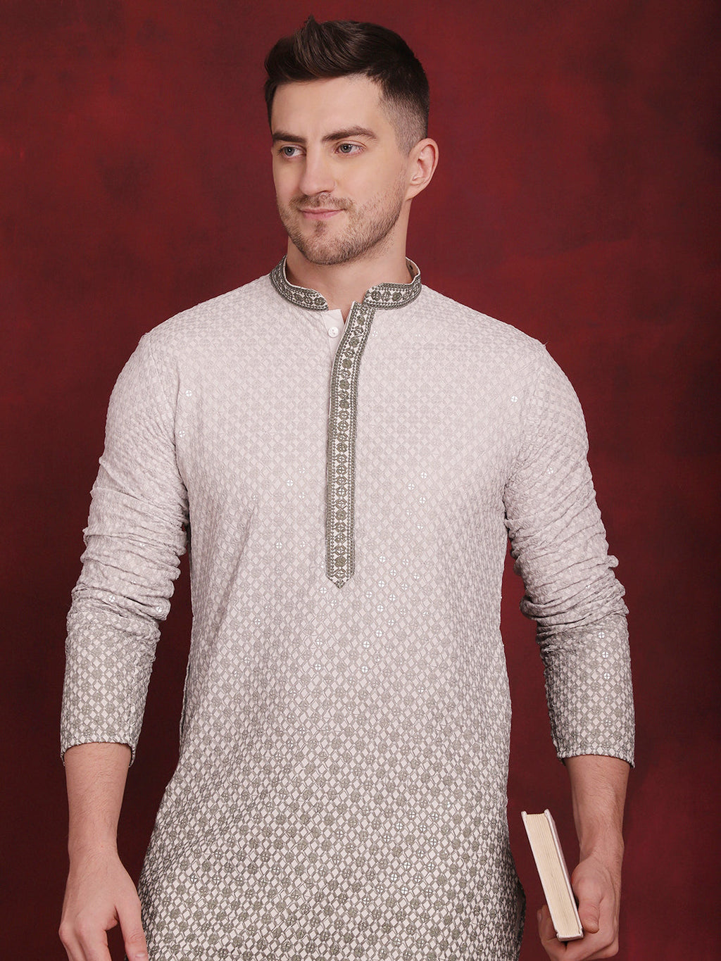 Jompers Men's Sequins Embroidered Kurta - Pista | Grocsy