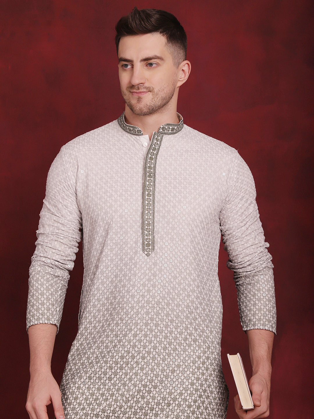 Jompers Men's Sequins Embroidered Kurta - Pista | Grocsy