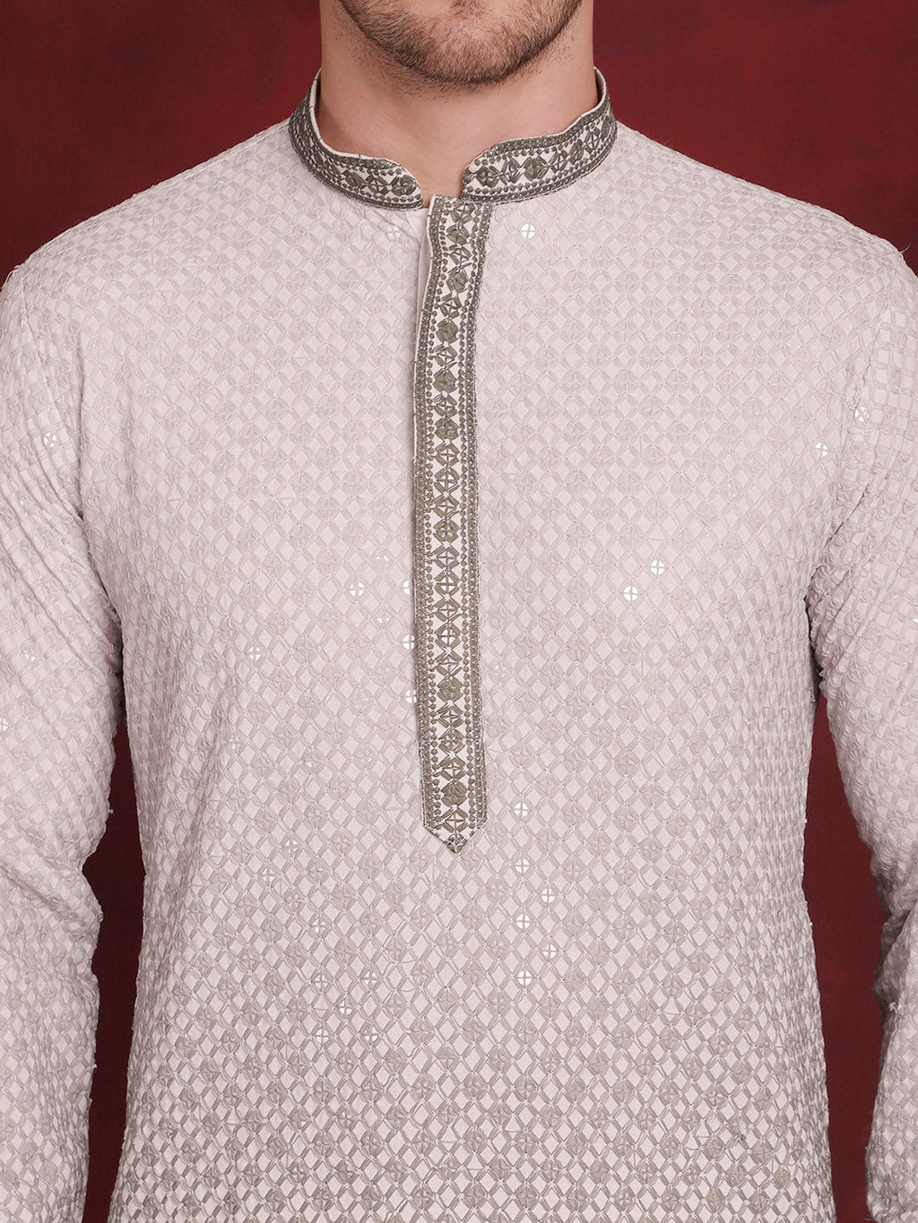 Jompers Men's Sequins Embroidered Kurta - Pista | Grocsy
