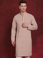 Jompers Men's Sequin Embroidered Pure Cotton Kurta - Beige | Grocsy
