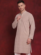 Jompers Men's Sequin Embroidered Pure Cotton Kurta - Beige | Grocsy