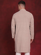 Jompers Men's Sequin Embroidered Pure Cotton Kurta - Beige | Grocsy