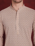 Jompers Men's Sequin Embroidered Pure Cotton Kurta - Beige | Grocsy