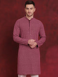 Jompers Men's Sequin Embroidered Pure Cotton Kurta - Magenta | Grocsy