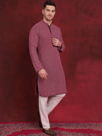 Jompers Men's Sequin Embroidered Pure Cotton Kurta - Magenta | Grocsy