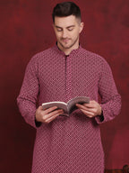 Jompers Men's Sequin Embroidered Pure Cotton Kurta - Magenta | Grocsy