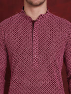 Jompers Men's Sequin Embroidered Pure Cotton Kurta - Magenta | Grocsy