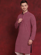 Jompers Men's Sequin Embroidered Pure Cotton Kurta - Magenta | Grocsy