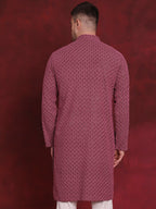 Jompers Men's Sequin Embroidered Pure Cotton Kurta - Magenta | Grocsy